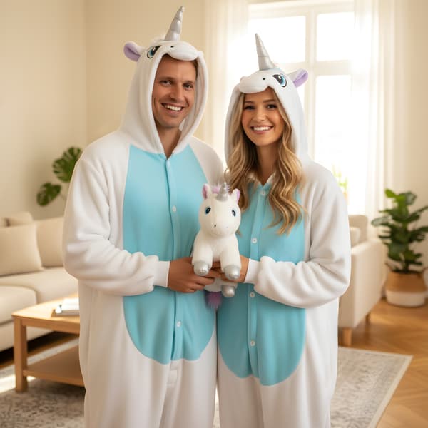 Kigurumi-pyjamas med vit enhörning, längd 165-175 cm