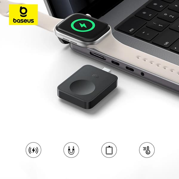 Baseus MagPro 2.5W Magnetisk Induktiv Oplader til Apple Watch - Sort