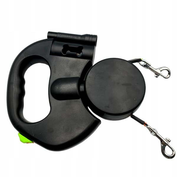 Automatisk line for to hunde 3 meter dobbelt med lommelygte solid bånd