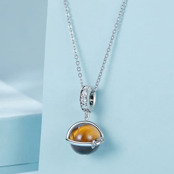 Tigeröga Planet Berlock Silverhänge Pärlor 925 Silver