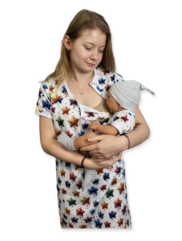 Ammekjole, kortærmet, uden knapper, størrelse M + bodysuit 62 stjerner