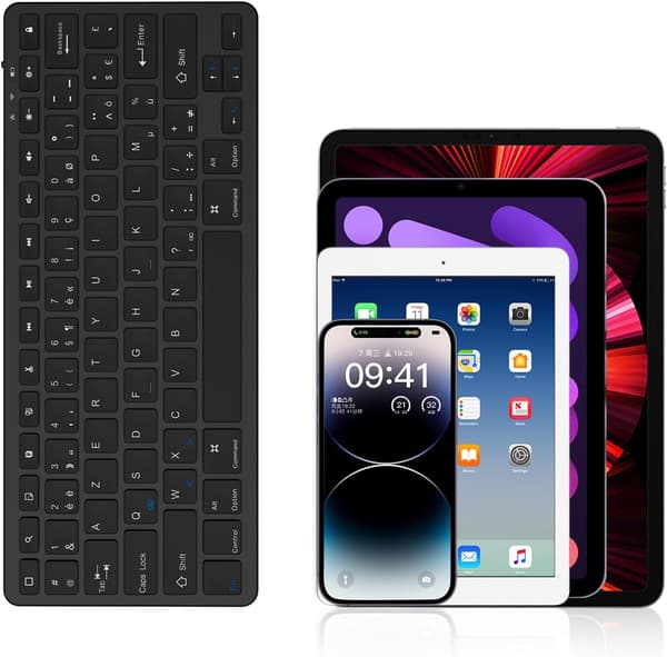 TRÅDLÖST BLUETOOTH-TANGENTBORD SVART iOS Android PC AZERTY 28x12cm
