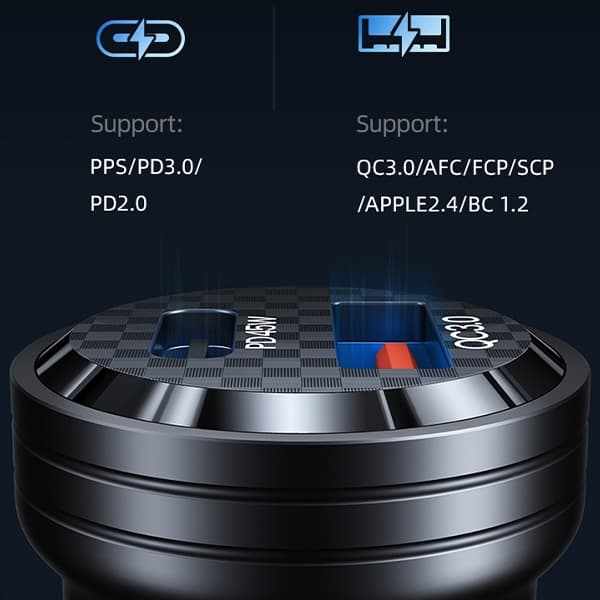 USAMS Biloplader C35 USB+USB-C 45W Fast Charge sort/sort CC175CC01 (US-CC175)