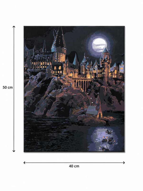 Målning med siffror med ram Hogwarts på natten 40x50 cm