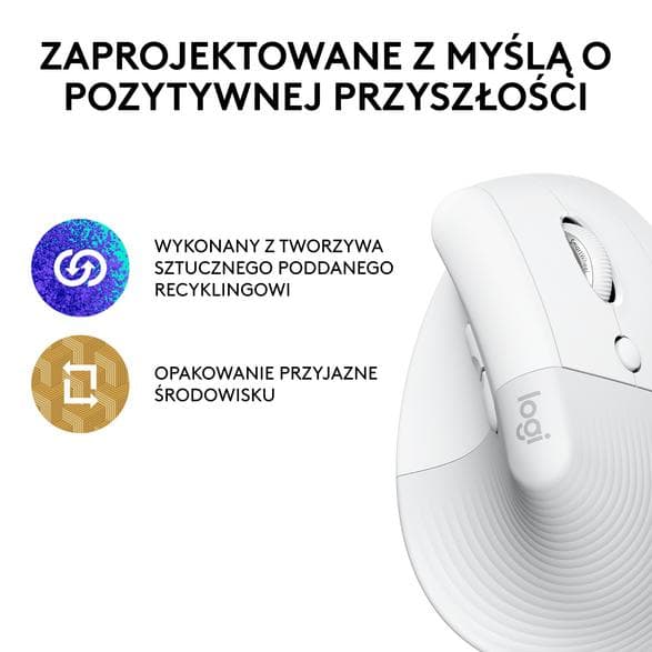 Logitech Lift trådlös vertikal mus – vit (910-006475)