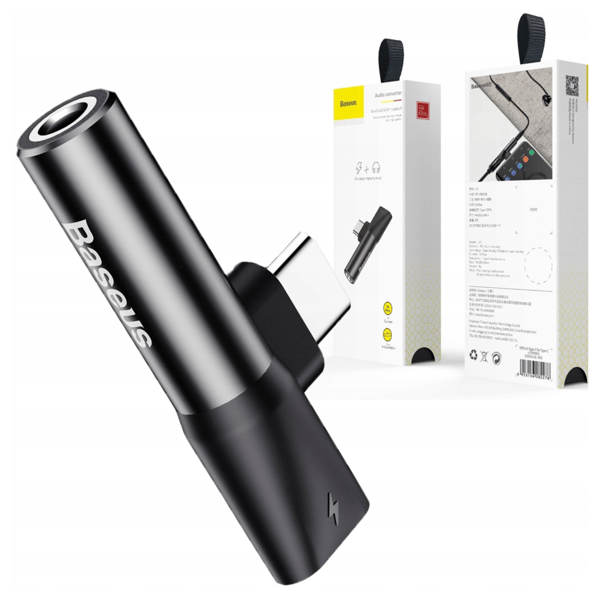 Baseus USB-C till minijack 3,5 mm ljudadapter + USB-C (svart)