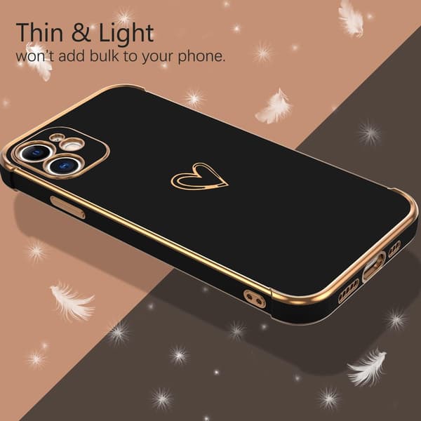 APPLE IPHONE 12 SILIKONE ETUI SORT GYLDEN HJERTE GLAMOUR A2172