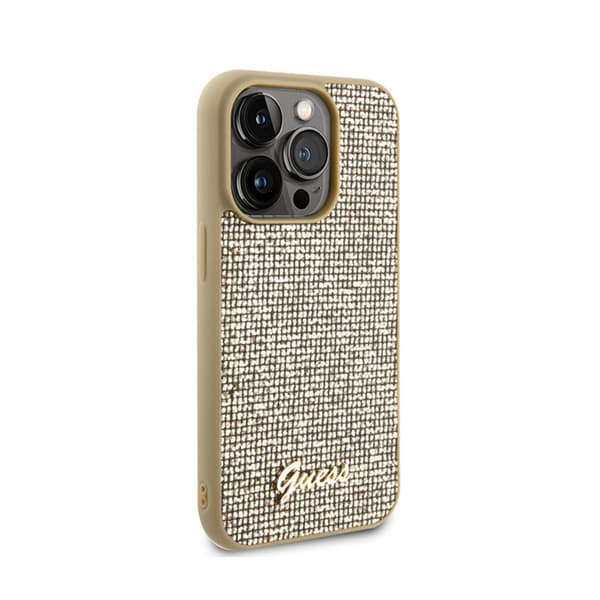 Guess Disco Metal Script - iPhone 15 Pro -suojakuori (kulta)