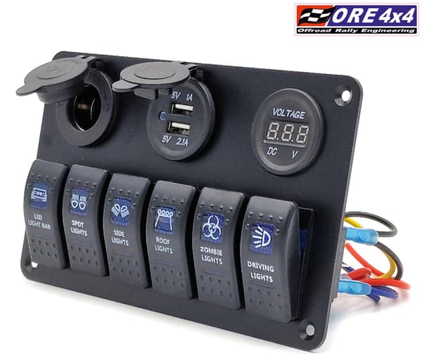 Carling 6x panel kontakter tilbehør USB-stik lighter voltmeter 12V