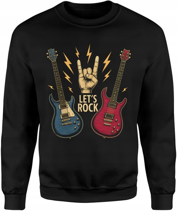 Herrtröja med rock'n'roll-tryck och elgitarrer LET'S M