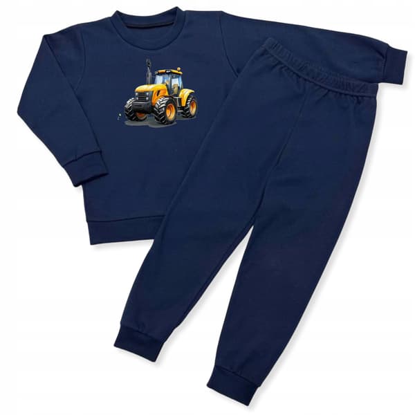 BARNPYJAMAS 92 för POJKAR 100% bomull TRAKTOR-tryck marinblå