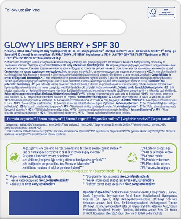 NIVEA Glowy Lips Berry læbepomade SPF30 10 ml