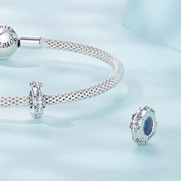 Lövdekorerad propp till berlockarmband, silver 925