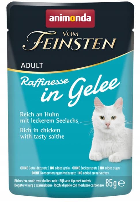 Animonda | Raffinesse i gelé | Vådfoder til katte i gelé - 85 g pose - Kylling med sej 85 g