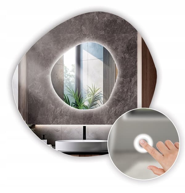 LED-spegel 80x80 irreguljär oval form med touch switch ELIOS