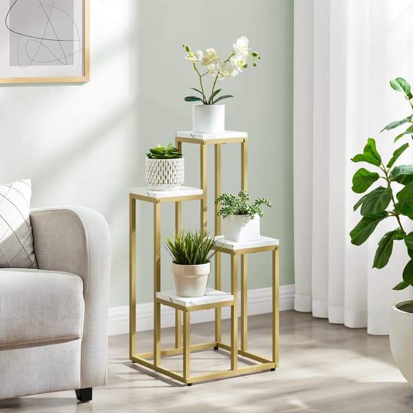 Blomställ med 4 hyllor - marmor / guldfärgade ben