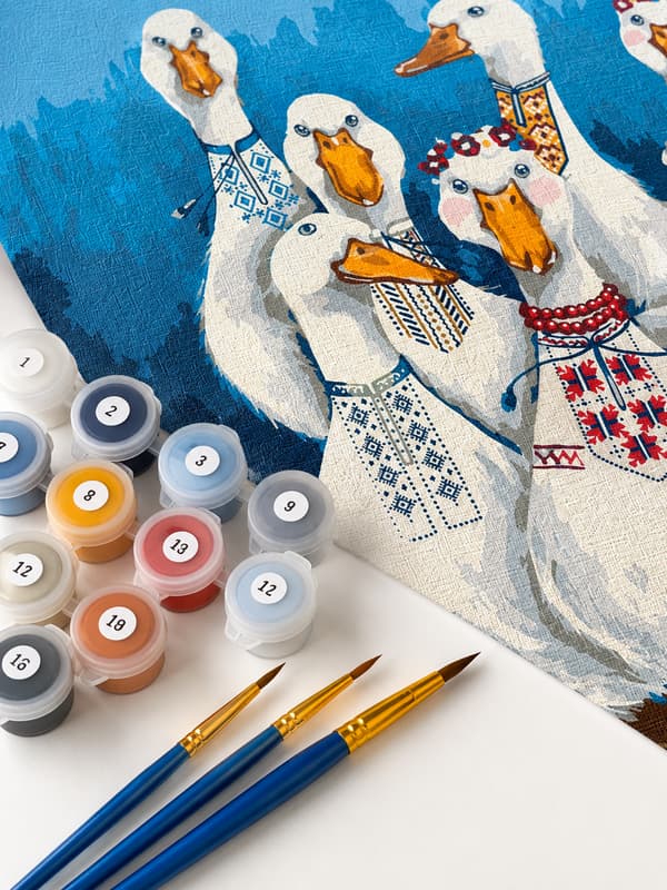 Maleri efter tal med ramme Billeder til maleri - Goose Parade 40x50 cm