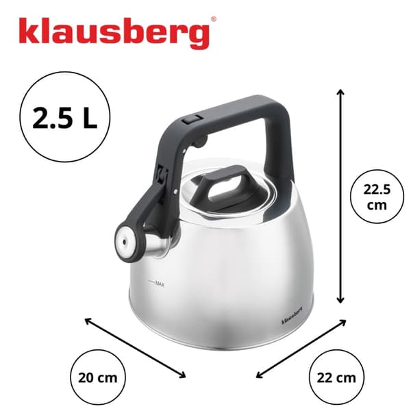STÅLKEDEL MED FLØJTE 2,5L KLAUSBERG KB-7914