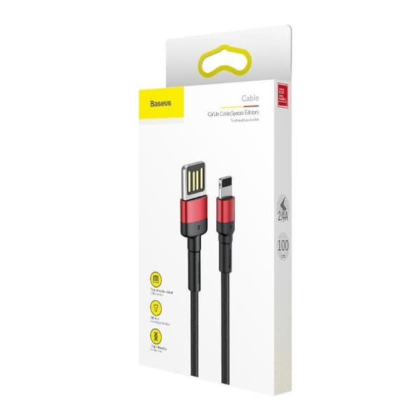 Baseus Cafule Lightning USB-kaapeli (kaksipuolinen) 2.4A 1m (musta-punainen)