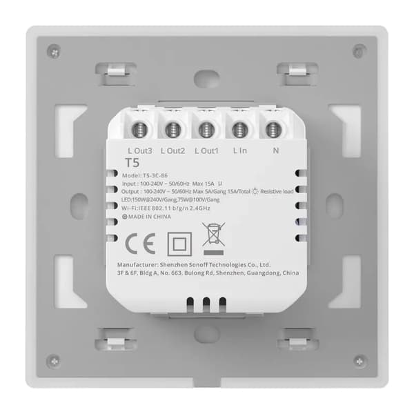 Sonoff TX T5 3C Smart Touch WiFi-väggströmbrytare (3-kanaler)