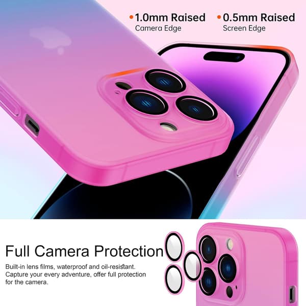 HÅRDT ETUI TIL IPHONE 14 PRO 6.1" PINK BLÅ OMBRE + VEDHÆNG