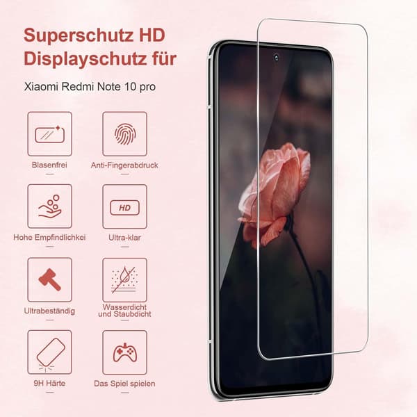 2x Hærdet glas til XIAOMI REDMI NOTE 10 PRO SOLID + 2x Kameraglas