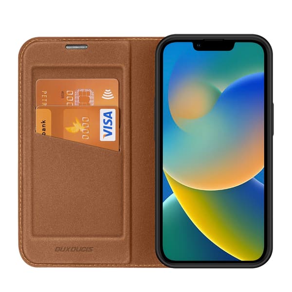 Dux Ducis Skin X2 cover til iPhone 14 Plus med magnetisk flap brun