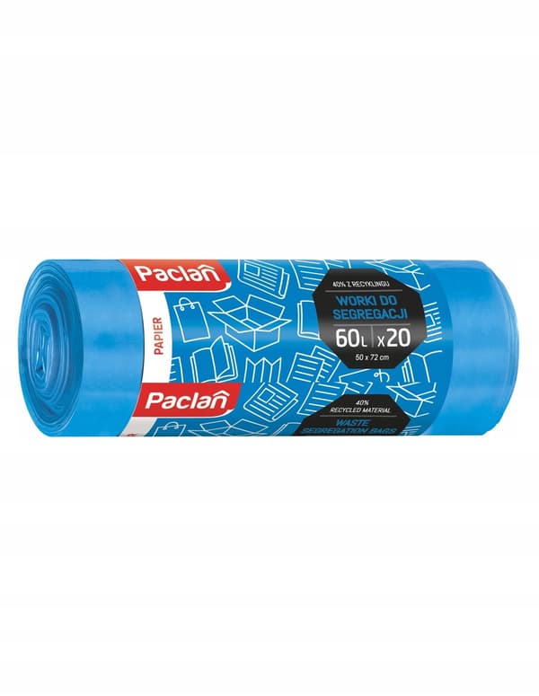 Paclan affaldssæk til sortering papir 60l 20 stk blå