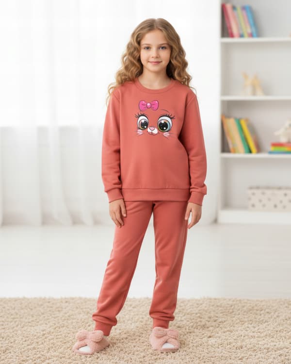 BØRNEPYJAMAS 140 til PIGER 100% bomuld Smiley CORAL
