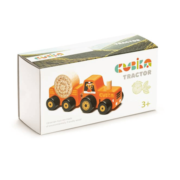 TRAKTOR MED SLÄP HÖBALSET I TRÄ FÖR BARN