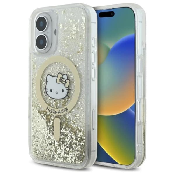 Hello Kitty Liquid Glitter Fever MagSafe - iPhone 16-skal (vitt / guld)