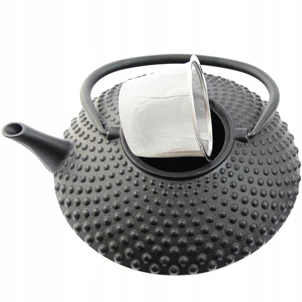 Støbejernskedel 1,25L sort infuser med si til te og krydderurter