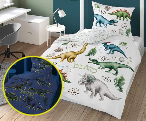Bäddset med dinosaurier som lyser i mörkret 140x200 HIT