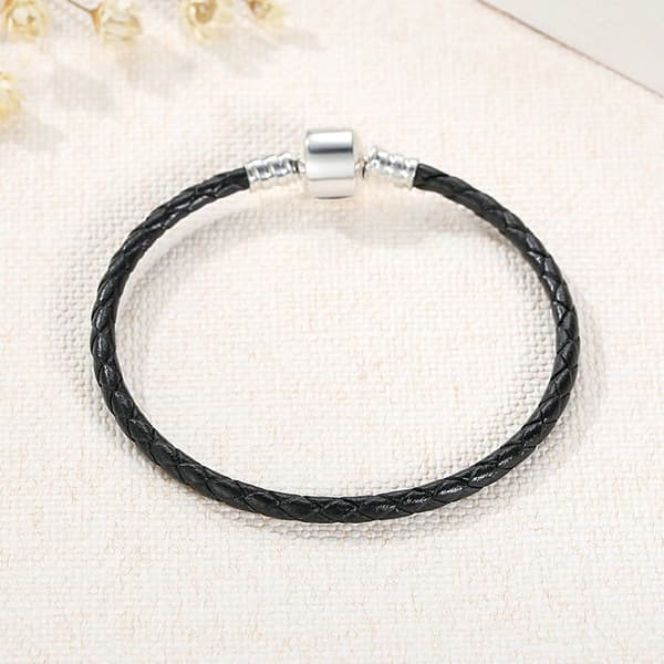 17 cm modulärt läderarmband med silverspänne svart