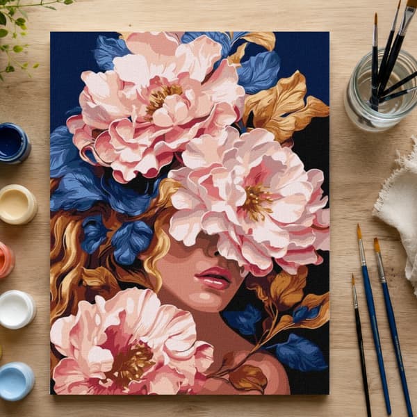 Mal efter nummer billede med ramme Blomstervedhæng 50x70 cm