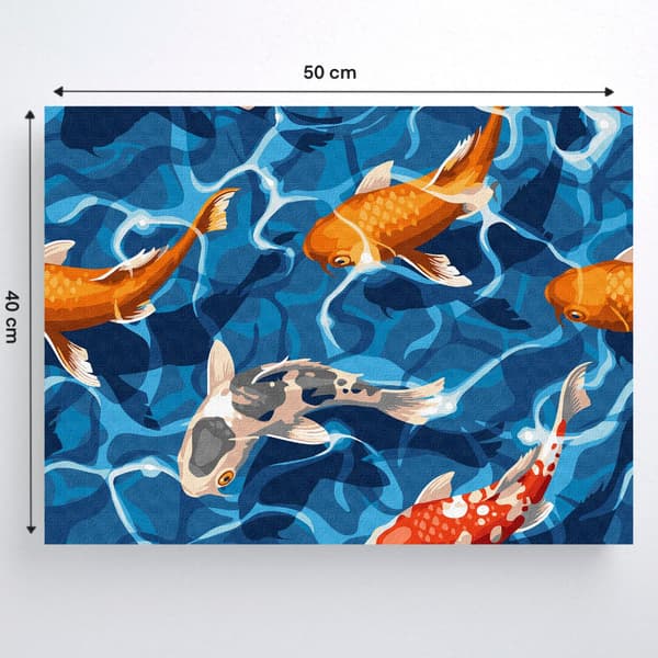 MALING EFTER TAL MED RAMME Billeder til maling af japanske karper 50x40 cm