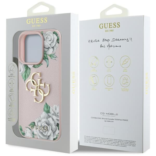 Guess Grained Roses Big 4G logo cover til iPhone 16 Pro Max pink