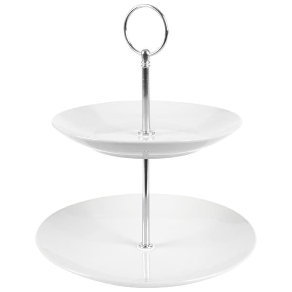 Vit porslins tvåvåningstallrik 21 cm