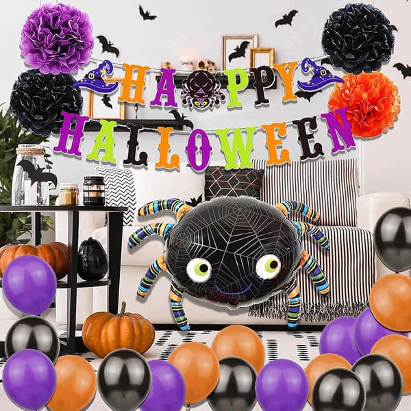 HALLOWEEN FEST BALLON SÆT GUIRLANDE SPIDER STJERNE FEST