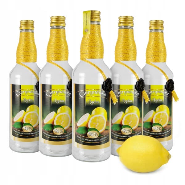 5x Glasflaskor DEKORATIV CITRONVODKA Monopol Glasflaska 500ml Łącka