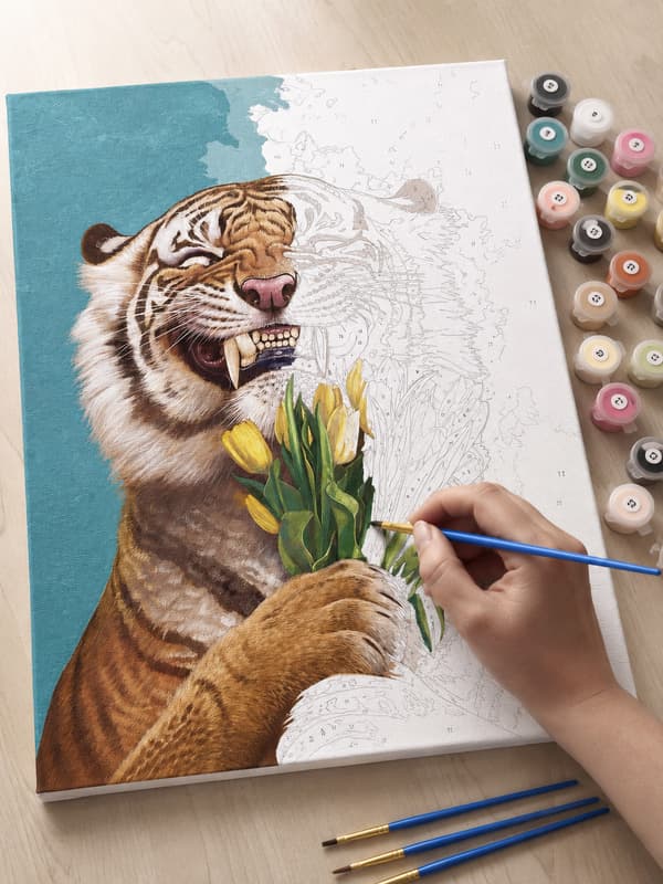 Målning med siffror med ram tiger med blommor 40x50 cm