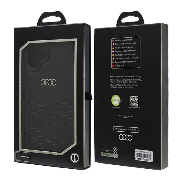 Audi kunstlæder iPhone 16 Plus 6,7 sort/sort hårdt cover AU-TPUPCIP16M-GT/D2-BK