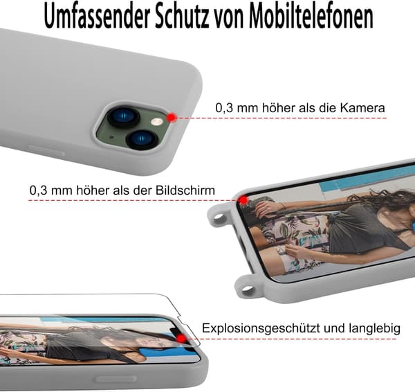 ETUI MED LANYARD TIL APPLE IPHONE 13 PRO MAX 6,7" GRÅ + 2x HÆRDET GLAS