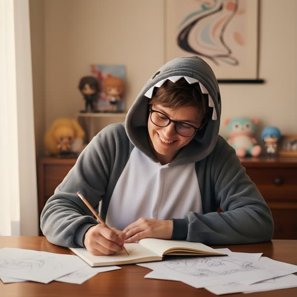 Kigurumi pyjamas kostume grå haj M: 155-165cm