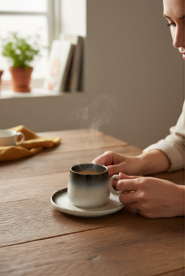 KERAMISK KOPP 120 ML ELEGANT DESIGN MED KAFFETALLRIK