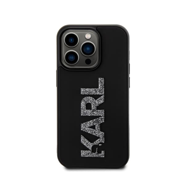 Karl Lagerfeld 3D Gummi Glitter Logo - iPhone 15 Pro Max Cover (Sort)