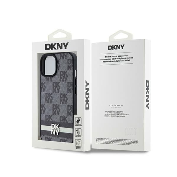 DKNY Læder Ternet Mono Mønster & Trykte Striber - iPhone 15/14/13 Cover (Sort)