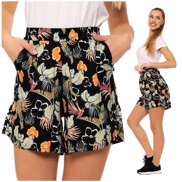 Dameshorts Elastisk talje Viskose Løs Klassisk Blomsterprint MORAJ XL