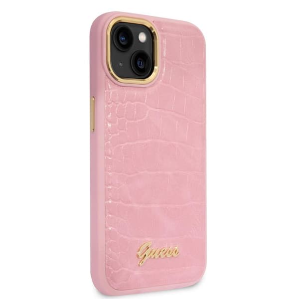 Guess Croco Collection – iPhone 14 Plus-skal (rosa)