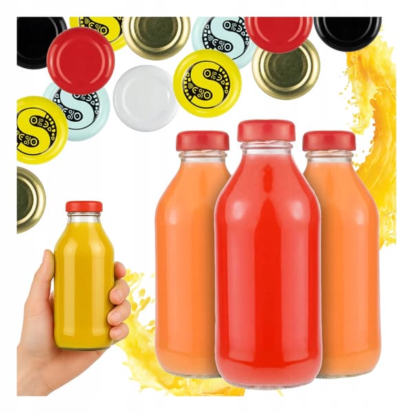 5x Flaska för juice, sirap, hemlagad marmelad, flaskor 330ml + LOCK